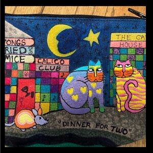 Leather change purse with hand painted cat /mouse Whimsical Design